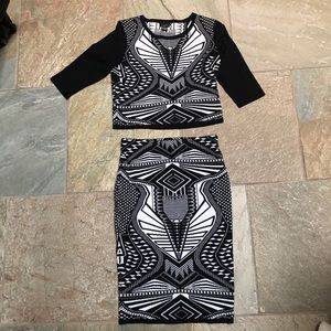 Printed sweater skirt and top set